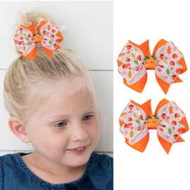 Fall Bow Hair Clip Cute Pumpkin Hair Bow Pumpkin Ribbon Bowkont Alligator Barrettes Thanksgiving Day Handmade Orange Hairpins for Women Girls Thanksgiving Harvest Party Decoration, 2PCS