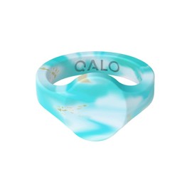 QALO Women's Rubber Silicone Ring, Natural Stone Signet, Wedding Ring for Women, Breathable, Durable Engagement Silicone Band, 6mm Wide 1.8mm Thick, Turquoise, Size 9