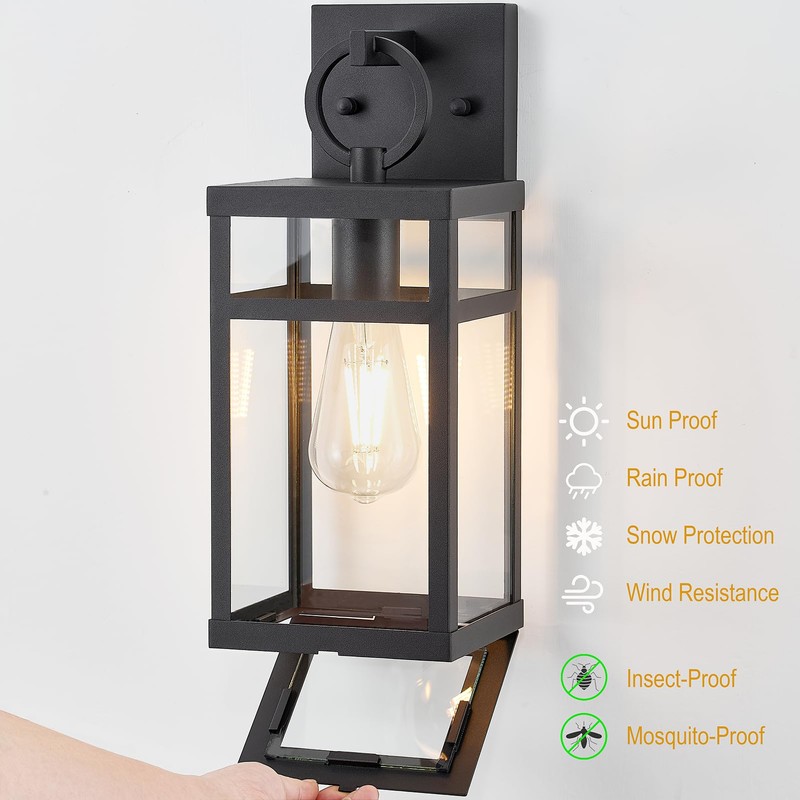 14 Inch Small Insect-Proof,Mosquito-Proof&Waterproof Exterior Wall Light, Traditional Black Anti-Rust