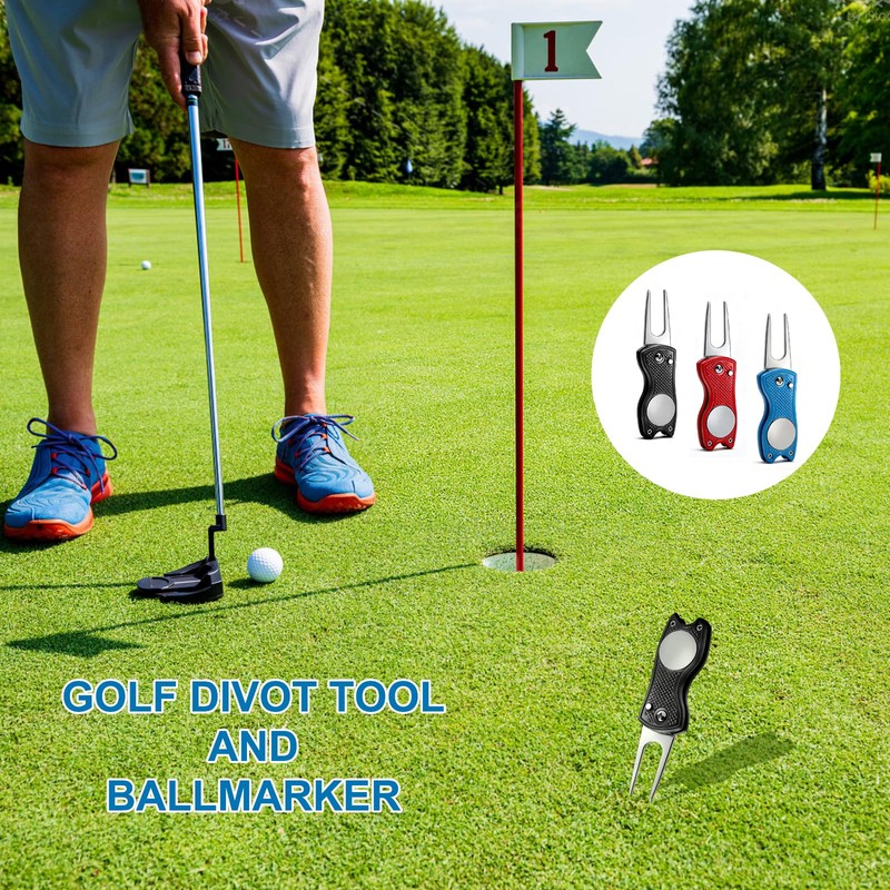 3-Piece Golf Divot Tool Set - Robust Stainless Steel Foldable