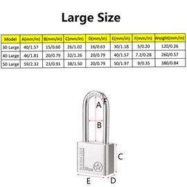Waterproof Padlock Outdoor Weatherproof Padlock with Keys External Padlock Heavy Duty keyed Padlock Stainless Steel Lock（40 Large）
