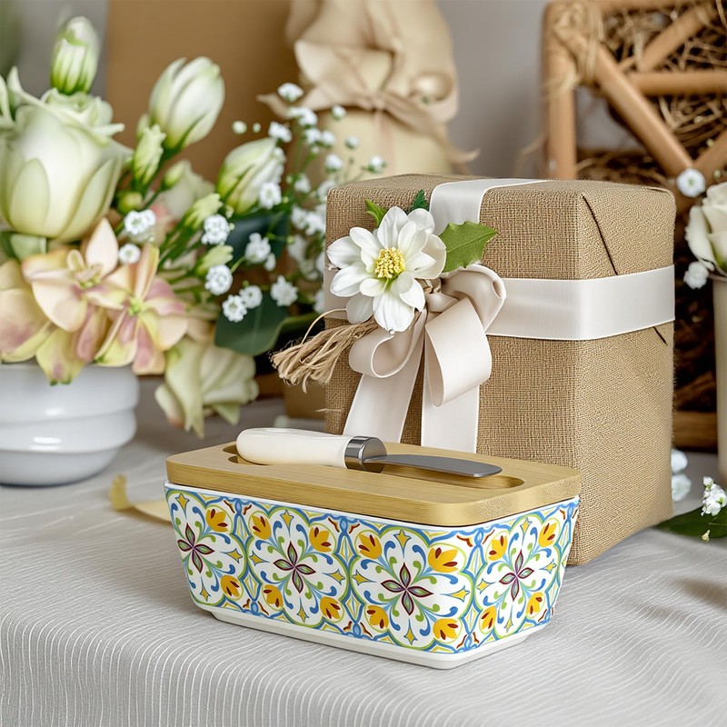 KZJZKJ Ceramic Butter Dish with Lid, Large Green Butter Keeper