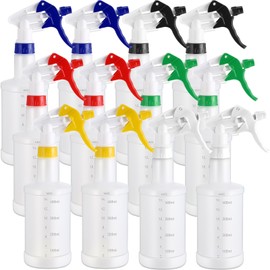 Eccliy 12 Pcs 16 Oz Plastic Spray Bottle, Adjustable Empty Reusable Sprayer for Cleaning, Planting, Water, Bathroom and Kitchen, BBQ, Commercial and Residential (Multicolored,Measurement)