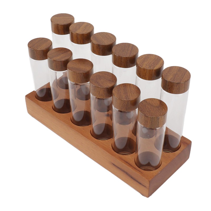 Coffee Bean Storage Tubes with Walnut Wood Stand Lid Glass