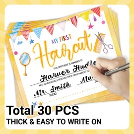 Doodlream 30 My First Haircut Certificate Papers for Baby, 25 x 20cm Blank Certificates with Scissor for Hair Salon