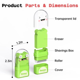 Sooez 12 Pack Pencil Erasers with Clean up Roller, Animal Erasers with Shaving Roller and Cover, for Teens Adults & Teacher