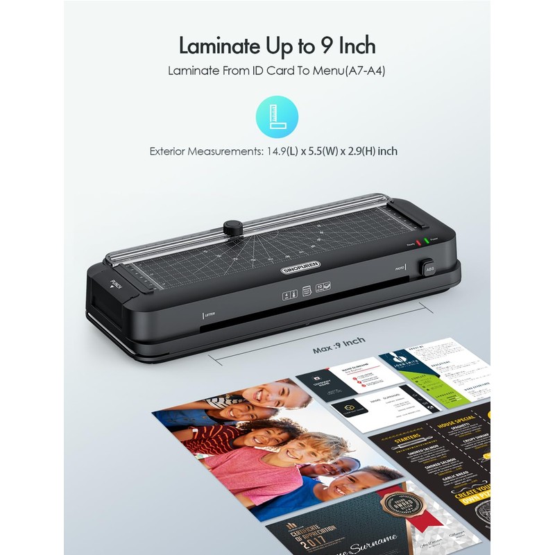 SINOPUREN 9-Inch Laminator Machine, Fast 3-Min Warm-Up, 3-in-1 Thermal Laminator