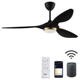 reiga 52 Inch Black Modern Ceiling Fans with Lights and Remote Control, Smart WiFi 3 Blades Quiet DC Motor for Living Room Bedroom Patio Garage, ETL Listed