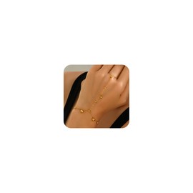 18K Gold Plated Hand Chain Bracelets for Women Dainty Gold Beads Dangle Finger Ring Bracelet Boho Beaded Chain Bracelet Trendy Minimalist Summer Beach Jewelry