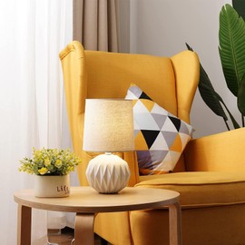 Somniferous Ceramic Bedroom Table Lamps Set of 2, Small Bedside Lamp, White Lamp with Linen Shade, Mid Century Modern Nightstand Lamp for Bedroom Living Room Office