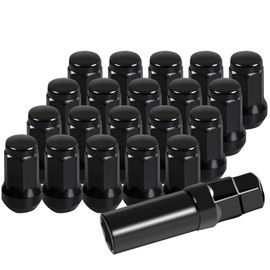 AICARS M12x1.5 Lug Nut Replacement Universal Fit for 4/5/6/8 Lug Tuner Rims, Black Car Bulge Acorn Wheel Lug Nuts for Cone Seat- Pack of 20 with 1 Key