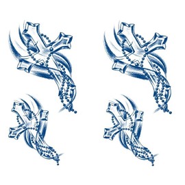 2 Blätter Temporary Kreuz mit Rosenkranz Tattoo Semi-permanente Tattoos Langhaltende Tattoos GZ164x2