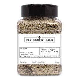 Raw Essentials Vanilla Pepper Rub & Seasoning– Sweet & Bold – Use on Pork, Poultry, Seafood, and Sweet-Savory Dishes – Gluten Free and Vegan – 11 Ounce Bottle