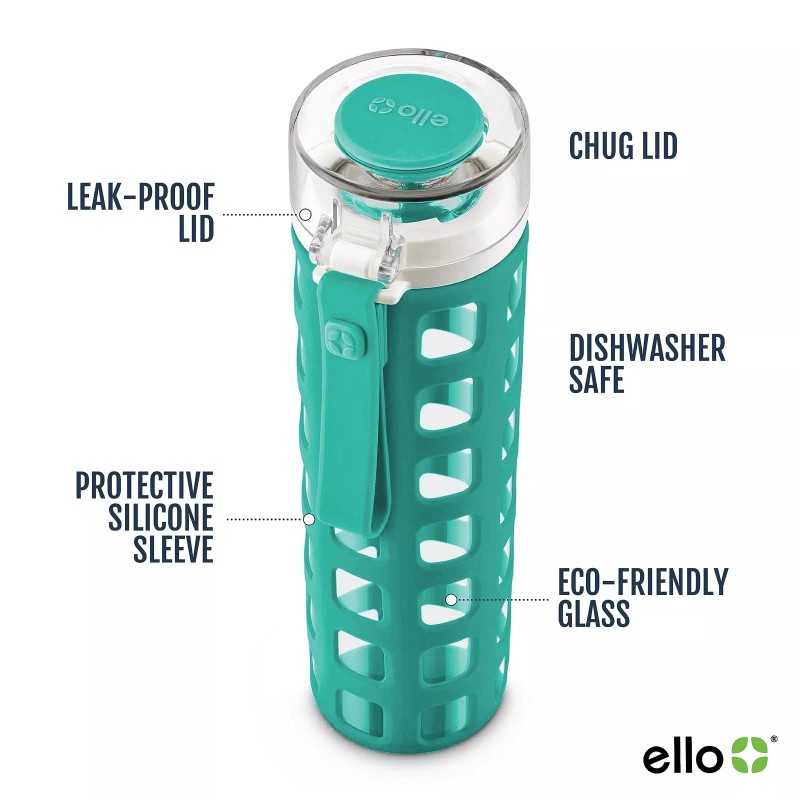 Ello Syndicate Glass Water Bottle with One-Touch Flip Lid Mint