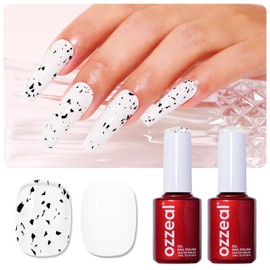 Ozzeal Gel Nail Polish Set, 2 Pcs 15ML Eggshell Glitter and White Gel Nail Polish Autumn Winter Black Glitter LED UV Gel Nail Polish Starter Manicure Salon DIY Nail Gel Polish