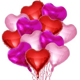 Pack of 12 Heart Foil Balloons, 18 Inch Heart Balloons, Helium Heart Balloons, Heart-Shaped Balloons for Valentine's Day, Wedding, Birthday, Engagement, Bridal Shower