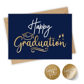 Elegant Graduation Card with Pre-Printed Message – Navy Blue & Gold Foil Design – Inspirational Greeting Card for Graduates – Perfect for High School, College, University – Premium Quality with Matching Envelope