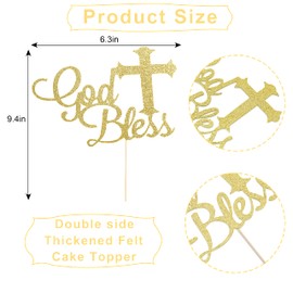 Decoración para tarta con diseño de Dios bendice, decoración para tarta de bautismo, bautismo, dedicación o primera comunión, decoración de tarta dorada con purpurina, decoración de baby shower