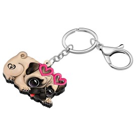 WEVENI Acrylic Valentines Day Heart Donuts Pug Dog Keychain Novelty Jewelry For Women Girls (Pug B)