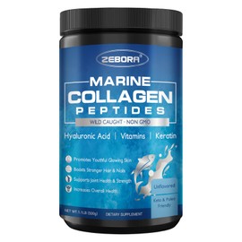 ZEBORA Marine Collagen Peptides Powder 50 Servings - Wild Caught Hydrolyzed Fish Collagen with Hyaluronic Acid, Keratin, Multivitamins - Collagen for Women Support Skin Hair Nail Joint, Keto Friendly