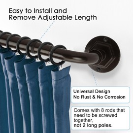 Byondeth Curtain Rods for Windows 16 to 120 Inches Adjustable Blackout Wrap Around 1 Inch Diameter Curtain Rod, Bronze