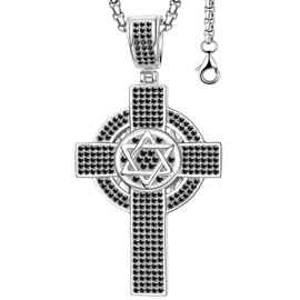 XINGSIAL Moissanite Cross Necklace for Men,Simulated Diamond Cross Pendant,S925 Iceout Celtic Cross Necklae,Sterling Silver Christian Religious Jewelry Present for Hiphop Men, Large, Sterling Silver,