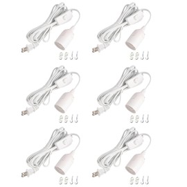 Simple Deluxe 360W 15ft Extension Hanging Lantern Pendant Light Lamp Cord Cable E26 Socket (No Bulb Included) On/Off Switch, 6 Pack, White