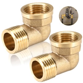 Pack of 2 Brass Angle 90 Degrees, 3/4 Inch Female Thread x Male Thread, DN20 Pipe Angle Elbow, 90° Bend, Brass, 3/4 Inch IG/AG Sanitary Connectors Angle, Brass Elbow