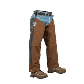 Summer Dog Day Protective Chaps, Trimmer, Lawn Care, Brush Clean up, Brier chap, Mesh Backs, Made in The USA (Large/30 Inseam) Brown/Black