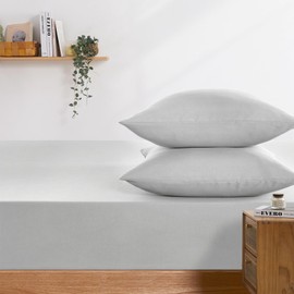 Wake In Cloud - King Fitted Sheet Set, 1000TC Ultra Soft Microfiber Bedding, Extra Deep Fitted Sheet & 2 Pillowcases, 3 Pieces, Light Grey Gray, King Size