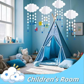 20 Pcs 3D Clouds Decorations, Hanging White Cloud and Blue Raindrops from Ceiling, Fake Clouds for Room Ceiling, Art Stage Wedding Nursery Children Room Baby Baptism Party Decor