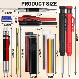 flintronic 14Pack Carpenter Pencil Set with Sharpener, Mechanical Carpenter Pencils with 40 Refills, Automatic Center Punch, Carbide Scribe Tool, Heavy Duty Construction Pencil for Architect