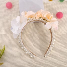 UOAOU Flower Pearl Princess Headpiece - Hairband with 'BRIDE' Bridal Hair Accessory, Cute Pearl Hair Band For Girls Hairband, Wedding Hair Styling Accessories For Women And Girls