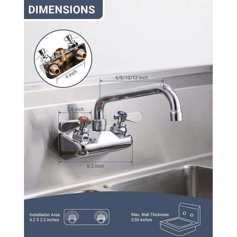 Phivan Commercial Sink Faucet - Leak Free Brass 4 Inch
