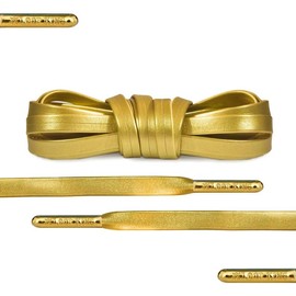 Luxury Gold Leather Shoelaces with Gold Metal Tips by Loop King Laces Footwear Comfort - Size: 3-5 Eyelets / 90cm