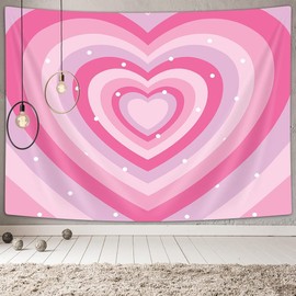 Cute Pink Aesthetic Tapestry For Girl Bedroom, Pink Red Heart Shaped 2000s Hippie Wall Decor Tapestries, Tapestry Wall Hanging for Home College Dorm Living Room, Woman Teen Girls Room Art