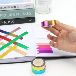 NatSumeBasics 3 Rainbow Washi Tape Metallic Masking Tapes 32ft. x 0.6in. Craft Foil Washi Tapes Stickers Self-Adhesive DIY Decoration TV Wall Holiday (Rainbow)