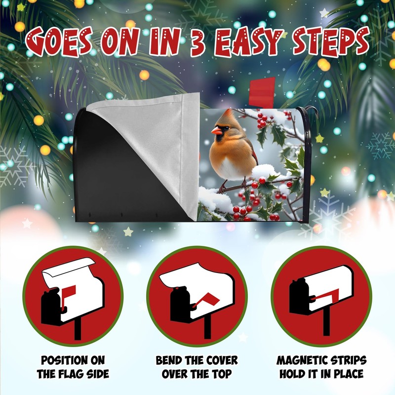Winter Cardinal Birds Mailbox Cover - Magnetic Standard Size 18"