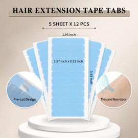 MyWQQ Hair Extension Tape Replacement, Double-Sided Invisible Tape in Hair Extensions Human Hair Professional Adhesive Tape No Residue for Hair Extensions #Blue(60 Pieces)