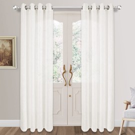 VOILYBIRD Palma Linen Textured Semi Sheer Curtains for Living Room 96 Inches Long Draperies Curtains Bronze Grommet (52''W x 96''L, 2 Panels, Off White)