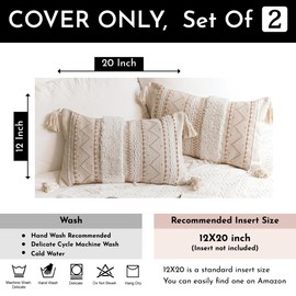 BlissBlush Decorative Lumbar Throw Pillow Cover 12x20 Combo Set of 2 Cream Neutral White Rectangular Boho Accent Pillowcase Farmhouse Cushion for Couch Sofa Bedroom Living Home Décor Cover ONLY