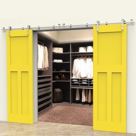 CCJH 10FT Stainless Steel Sliding Double Barn Door Hardware Track Kit Heavy Duty Simple Install(Round Shape Hanger)