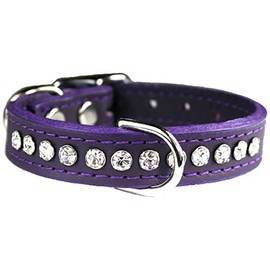 OmniPet Signature Leather Crystal Dog Collar, Purple Solid Grain Leather, Fits 7.5"-9.5" Neck Size