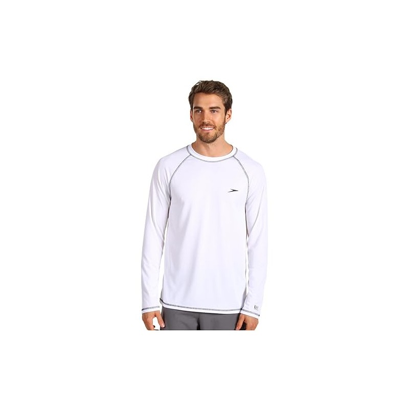 Speedo Men's UPF 50+ Easy Long Sleeve Rashguard Swim Tee,White,XX-Large