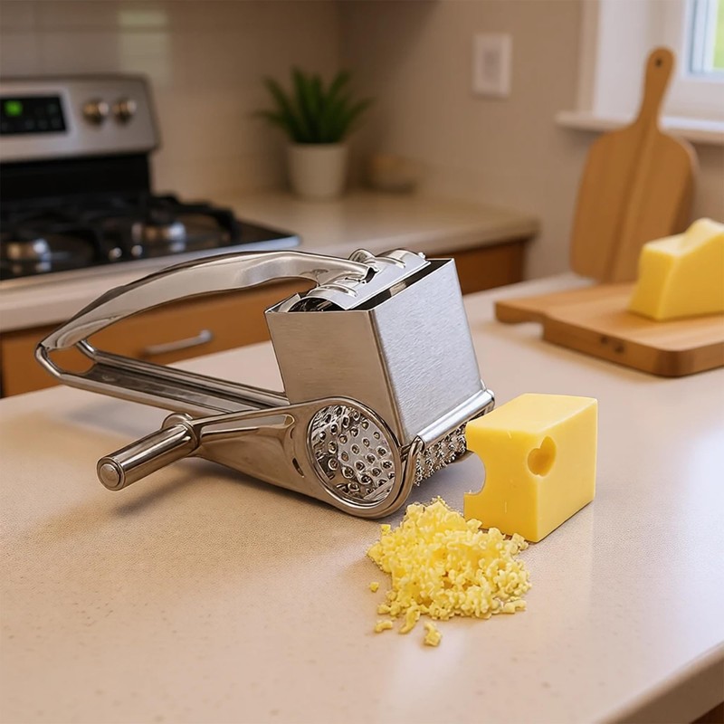 Cheese Grater, Stainless Steel Rotary Cheese Graters Shredder Handheld, Kitchen