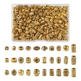 Spritewelry 300pcs Antique Gold Tube Bar Spacer Beads Tibetan Style Alloy Large Hole Beads Metal Column Barrel Loose Beads for Jewelry Making Bracelets Necklace Braids Hair Decoration 30 Style
