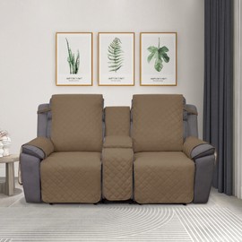 PureFit Water Resistant Reversible Loveseat Recliner Couch Cover for Double Recliner with Console – Non Slip Split Sofa Cover, Washable Reclining Cover for 2 Seat Recliner (2 Seat, Camel/Ivory)