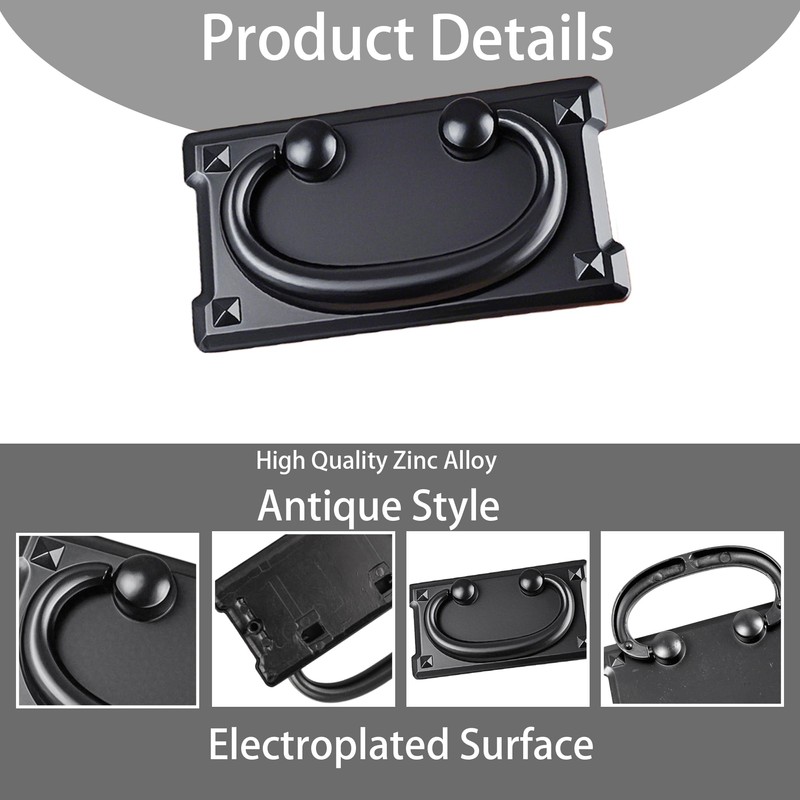 Runseaway 2PCS 3.78Inch Vintage Drawer Ring Pulls, Black Zinc Alloy