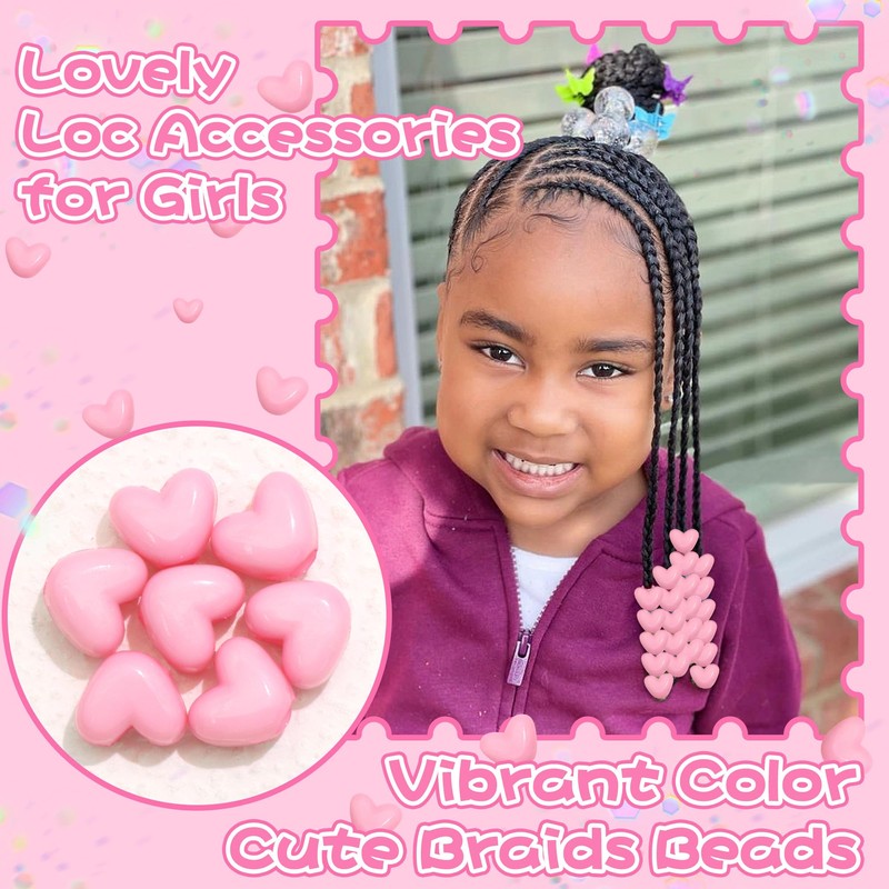 VENOFEN 90PCS Light Pink Heart Beads for Braids Hair Jewelry