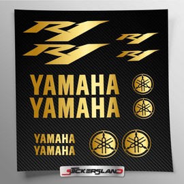 Tank and Motorbike Helmet Compatible Sticker Kit, Pre-Cut Vinyl, Easy Apply, Logos Stickersland® - R1 (Gold Metallic Matte)